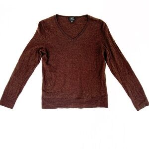 Talbots Petites Chocolate Brown V-Neck Sweater Large Petites 100% Merino Wool